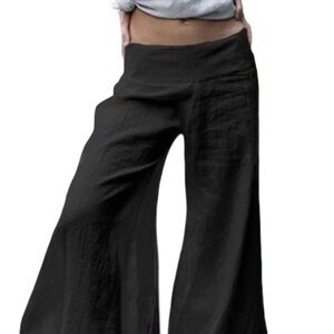 NWOT Miken Medium Black Cotton Gauze Wide Leg Palazzo Pants